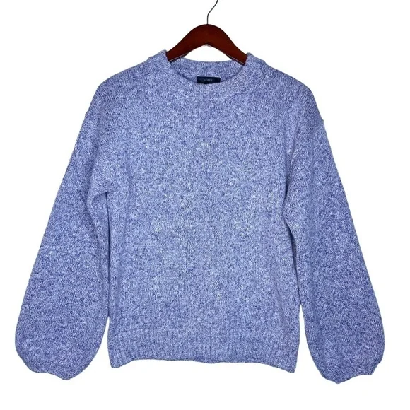 J. CREW NEW Puff Sleeve Crew Neck Sweater Size Medium in Lilac Ivory - Picture 2 of 15